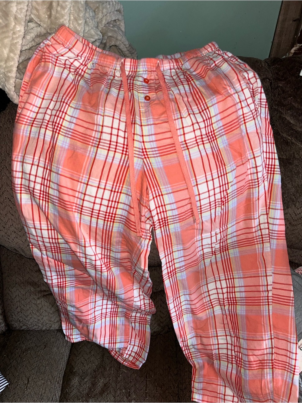 Women's Coral Plaid Pajama Lounge Pants